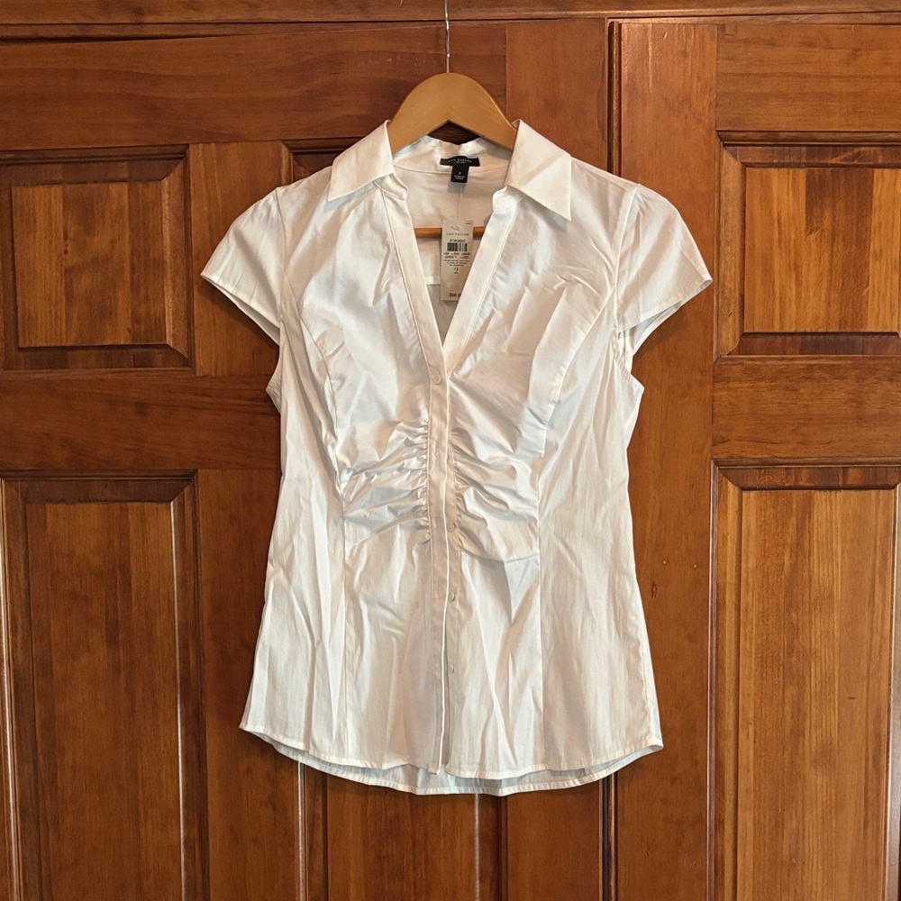 Ann Taylor White Ruched Button Down Shirt